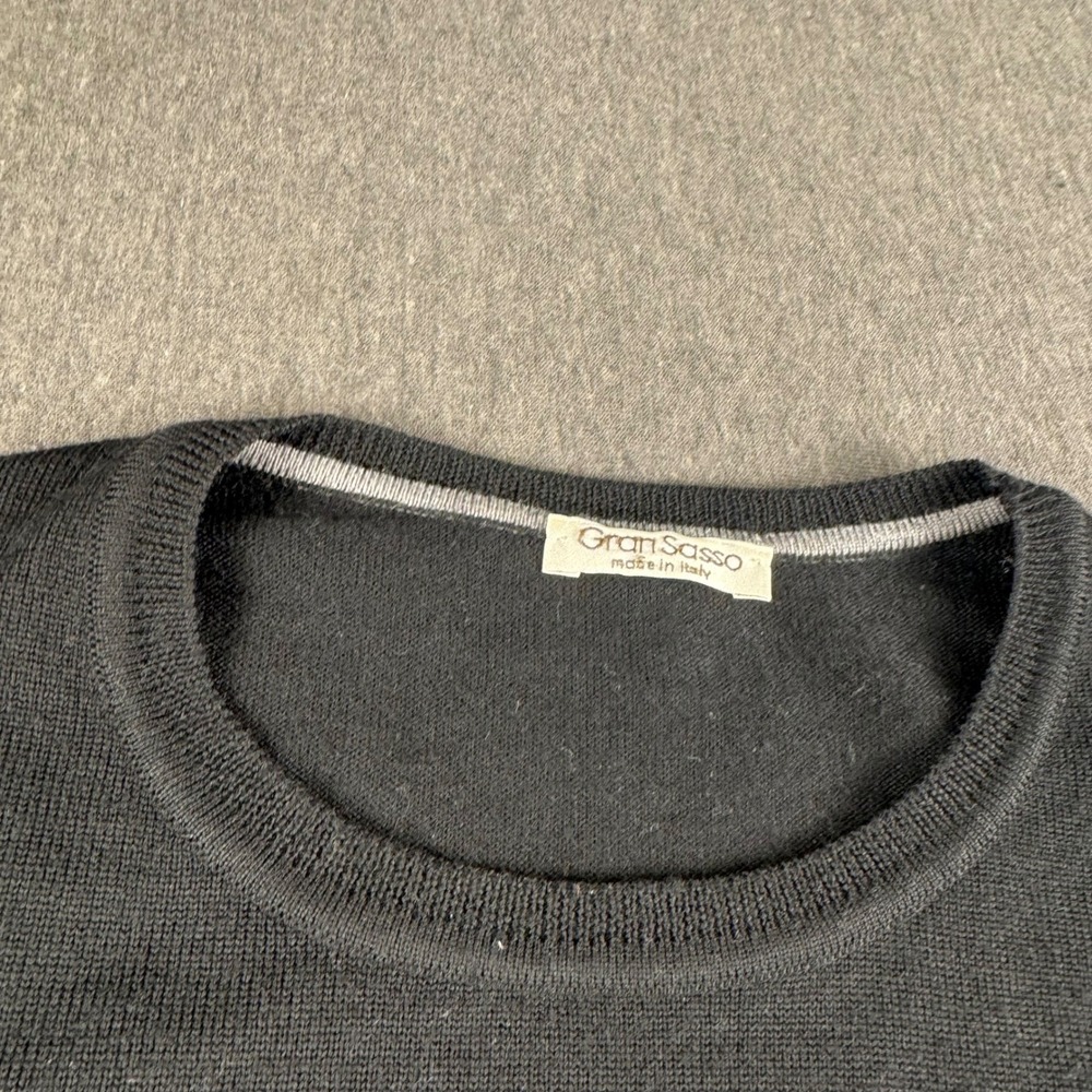 Gran Sasso Mens Crewneck Sweater Made in Italy Black Fine Knit Long Sleeve